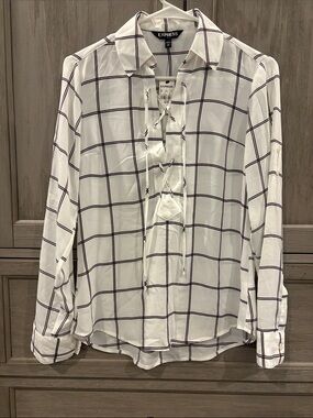 Express White Windowpane Lace-Up Button Shirt